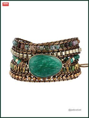 Boho Handmade Natural Stone Crystal Leather Wrap Bracelet Adjustable